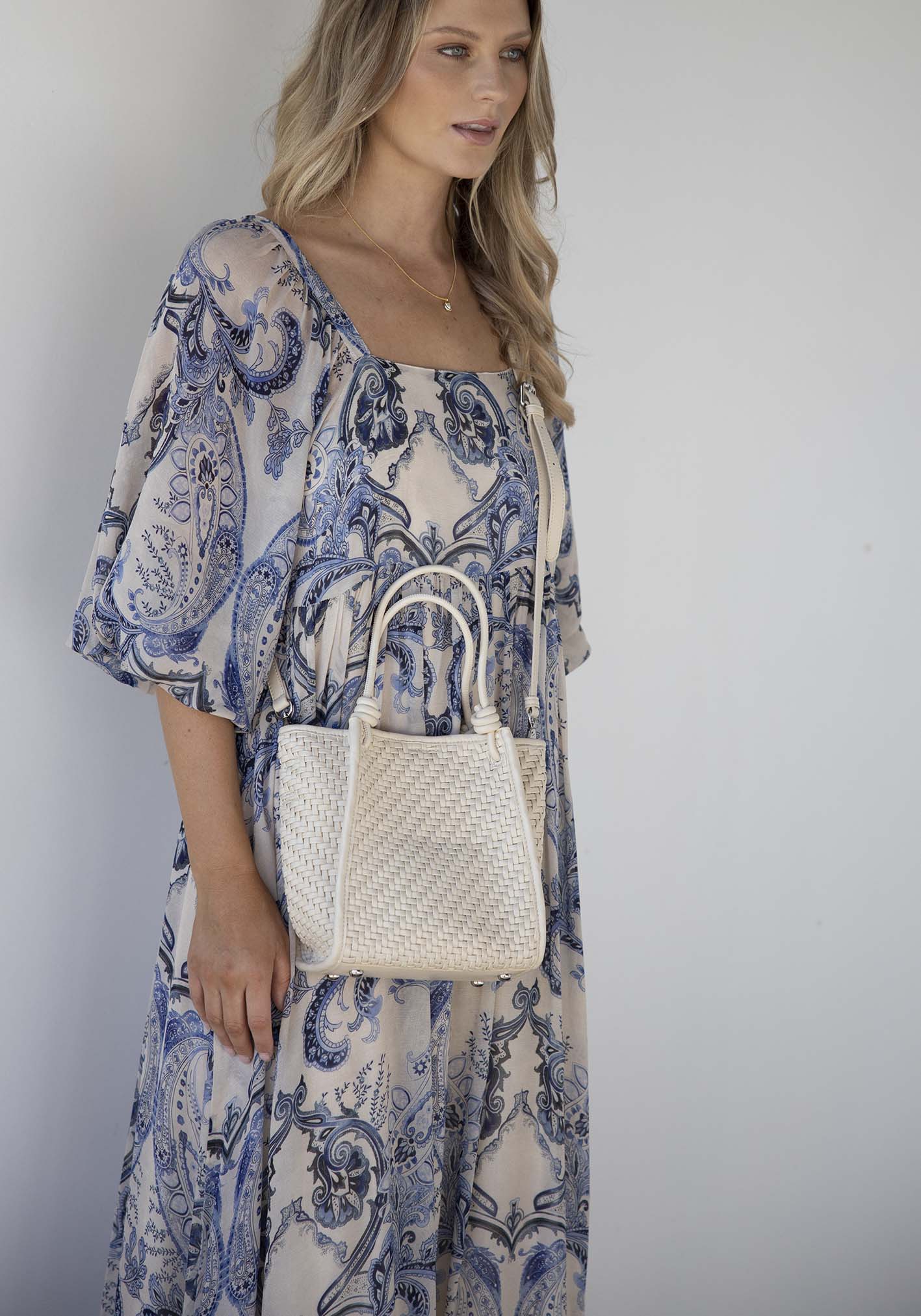 Milan White Woven Leather Bag