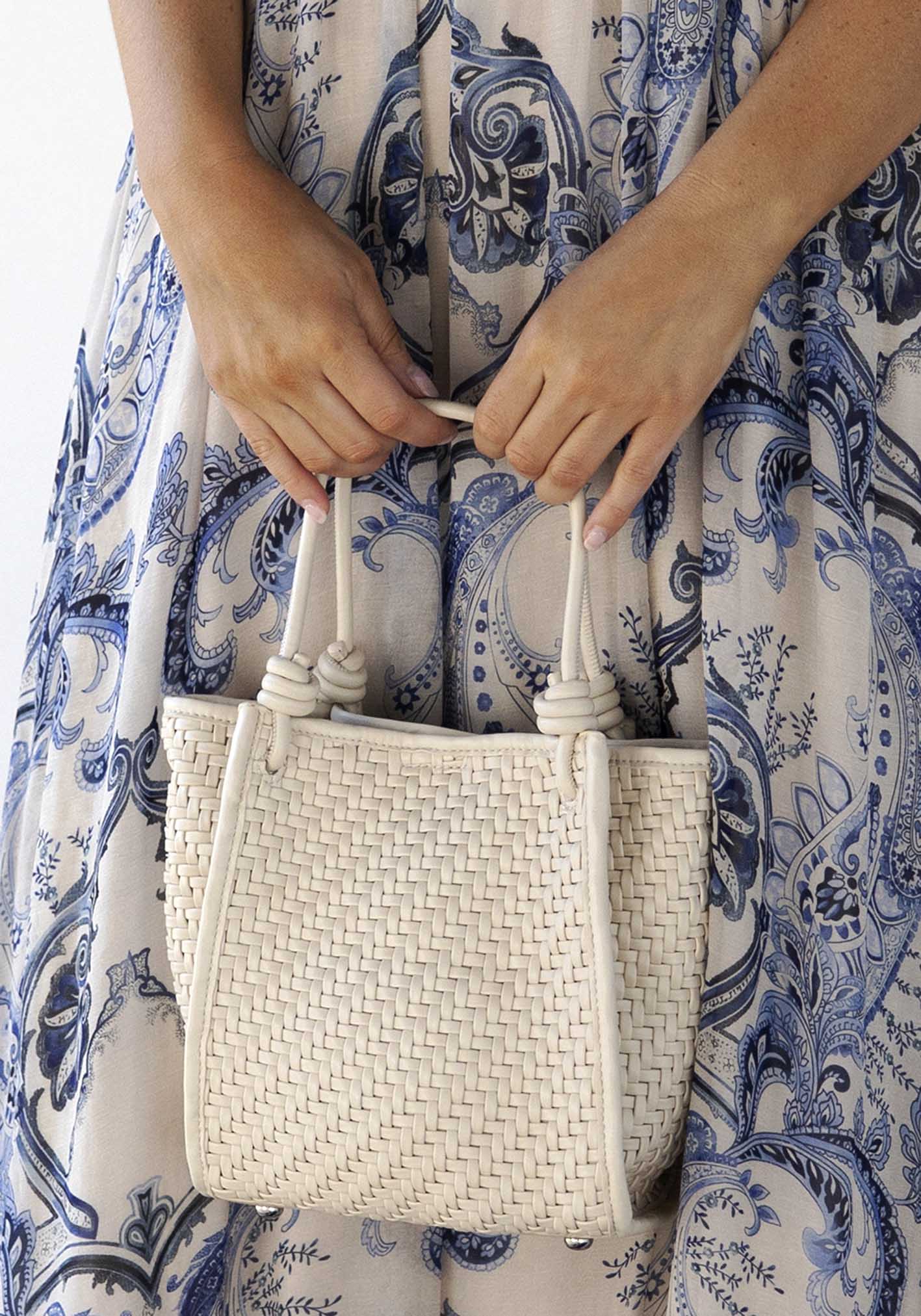 Milan White Woven Leather Bag