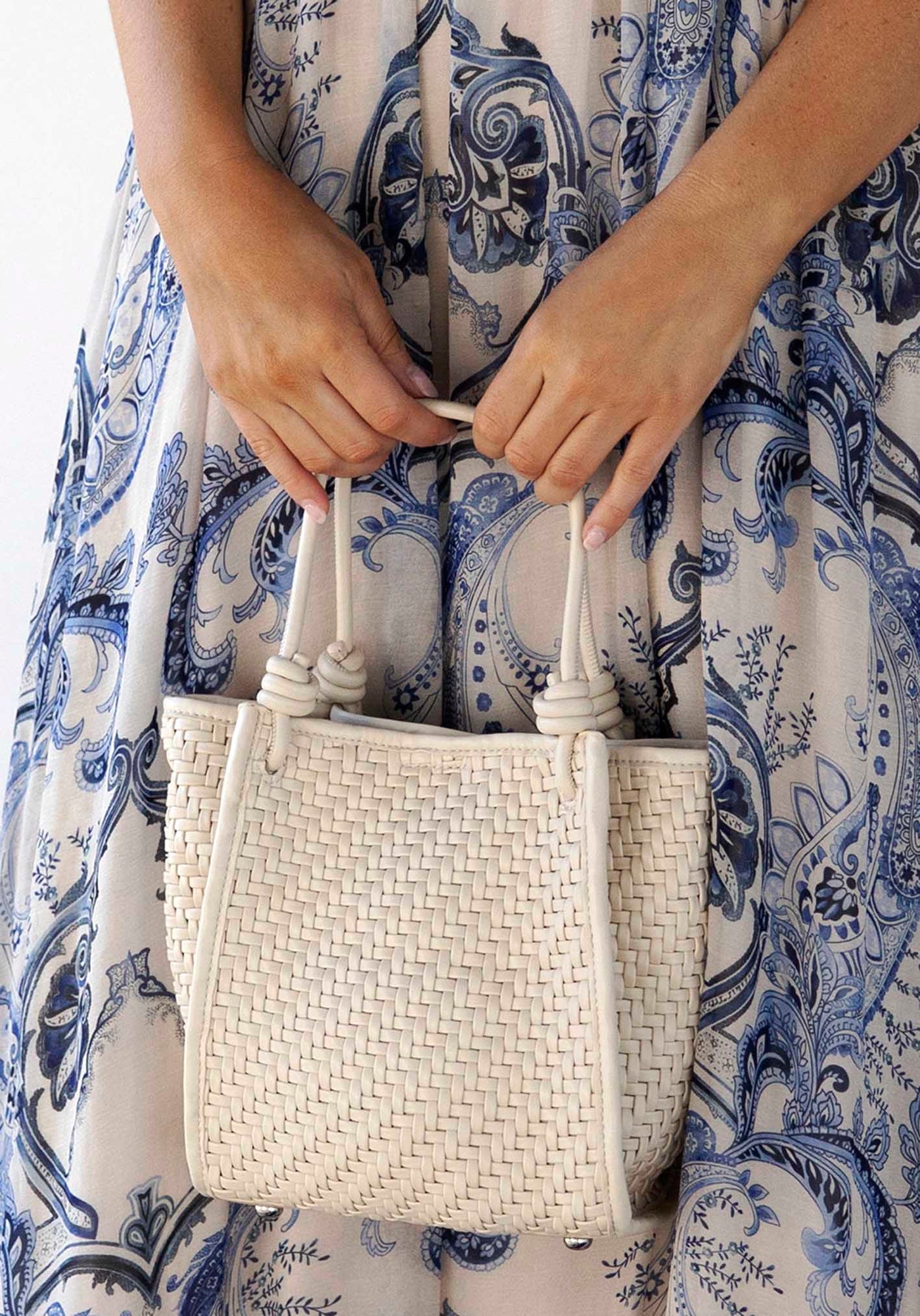 Milan White Woven Leather Bag