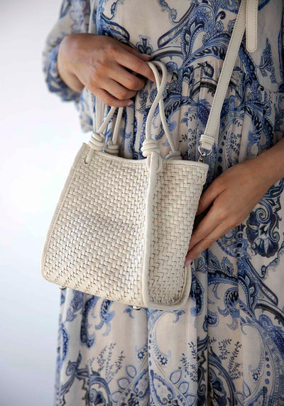 Milan White Woven Leather Bag