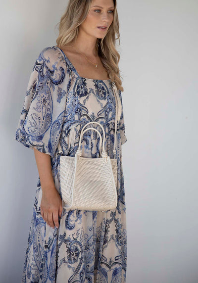 Milan White Woven Leather Bag