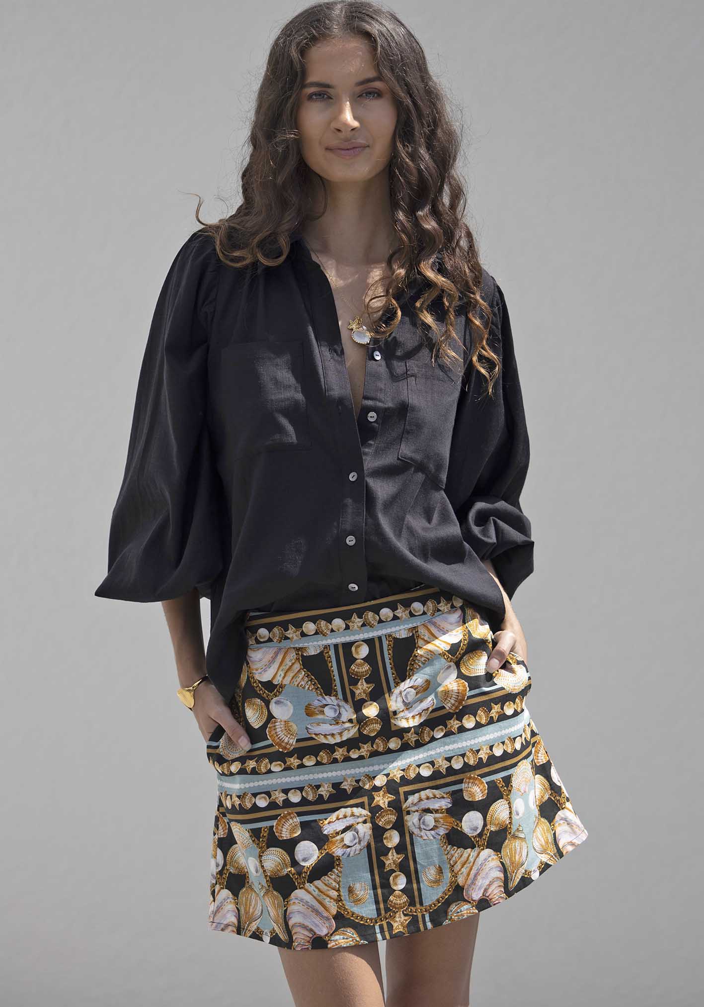 Dark Treasure Linen Mini Skirt