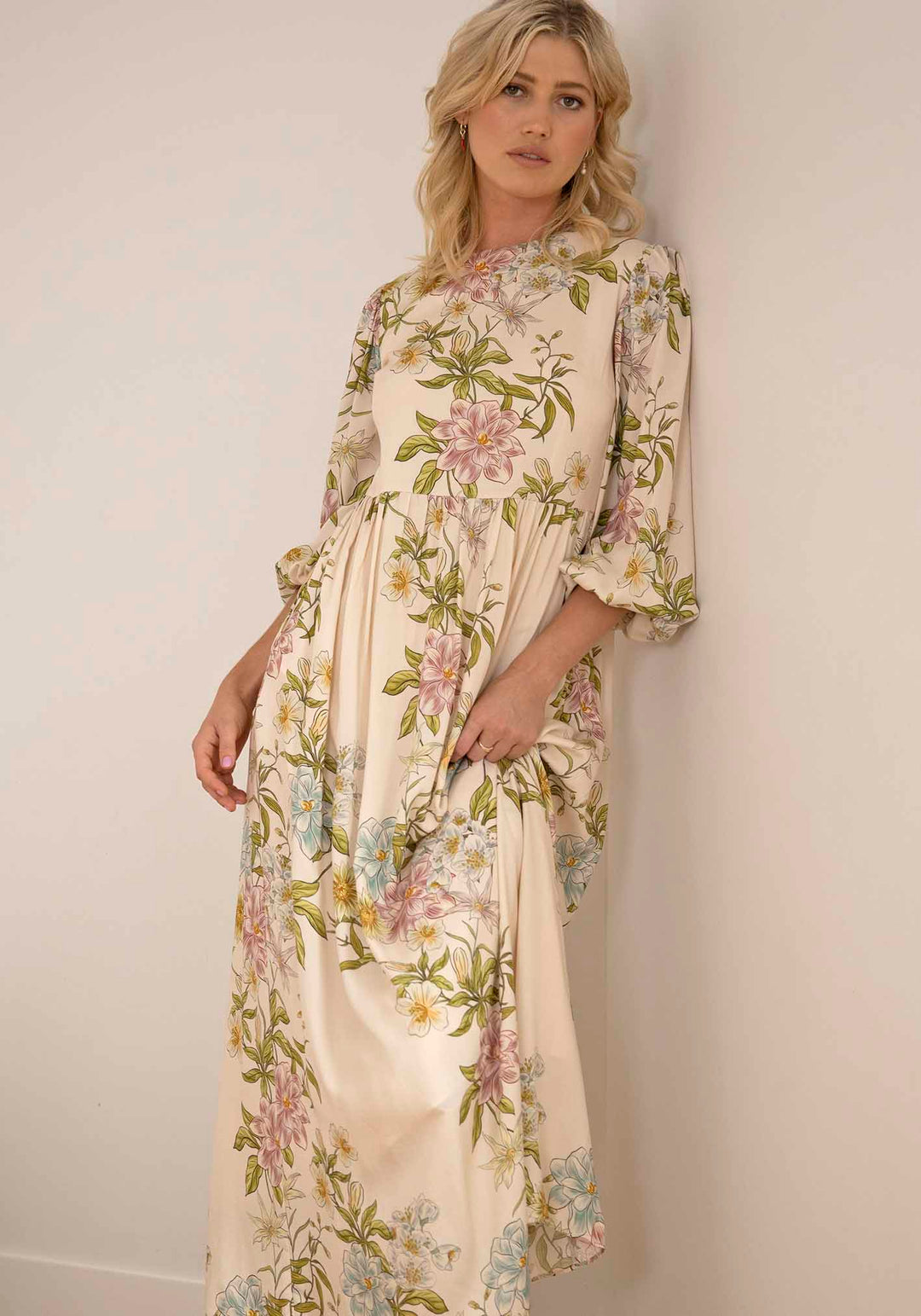 maxi dress with sleeves australia Floral Frill Flounce Sleeve Maxi Dress