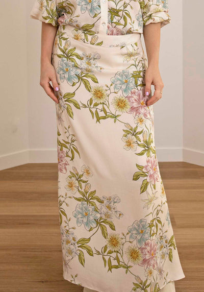 Momento Cream Floral Maxi Skirt