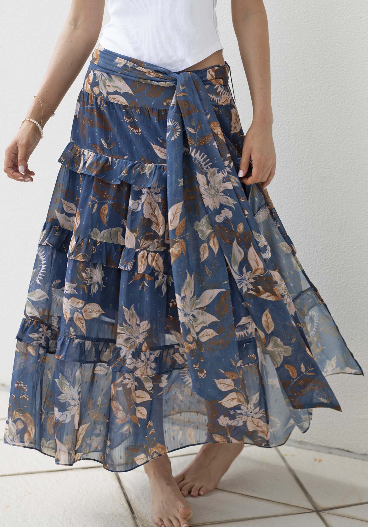 Moonflower Tiered Frill Floral Maxi Skirt | Maxi Skirts Australia