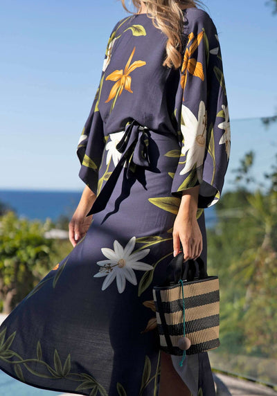 Salerno Navy Stripe Raffia Bag