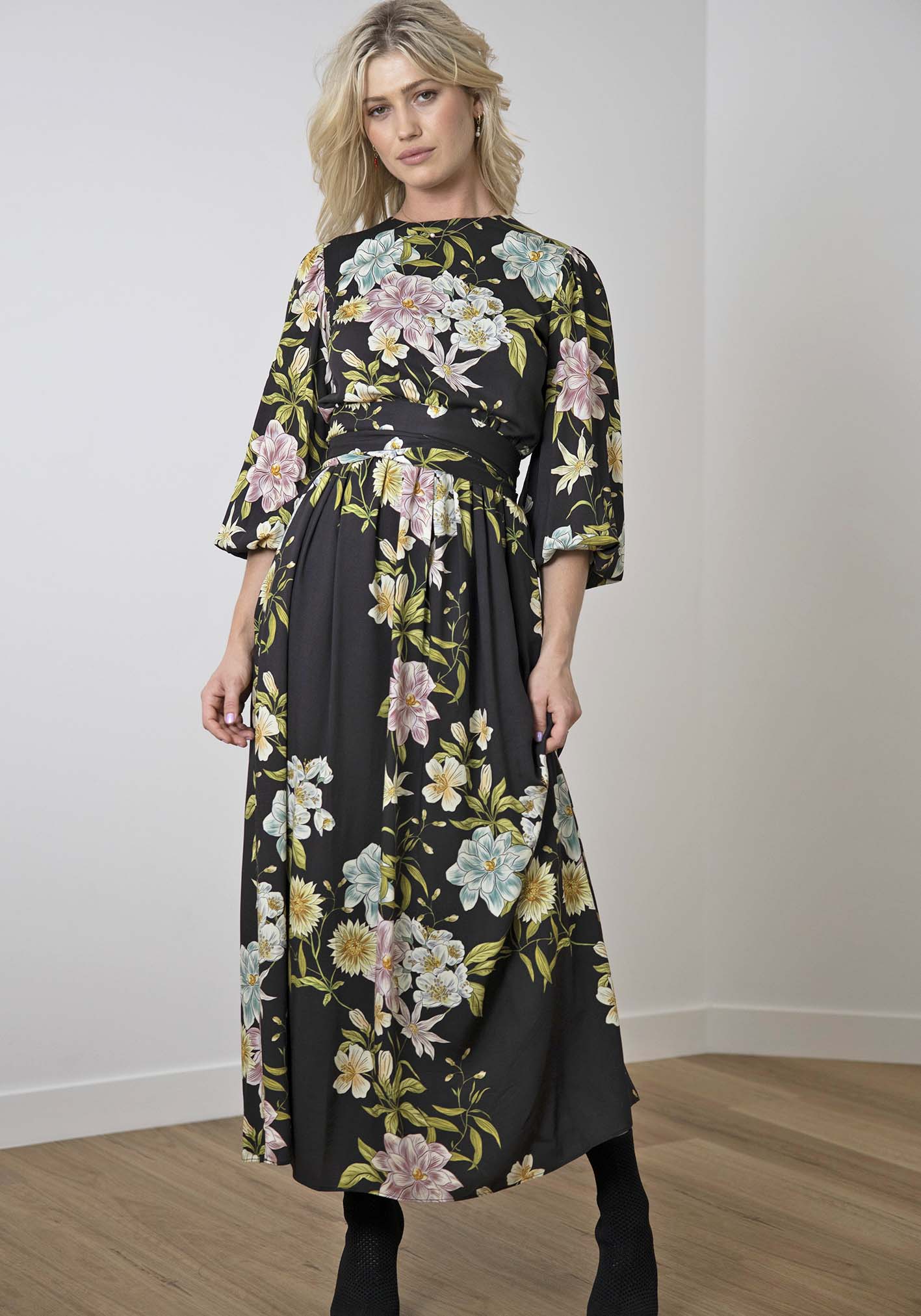 Night Garden Black Floral Maxi Dress