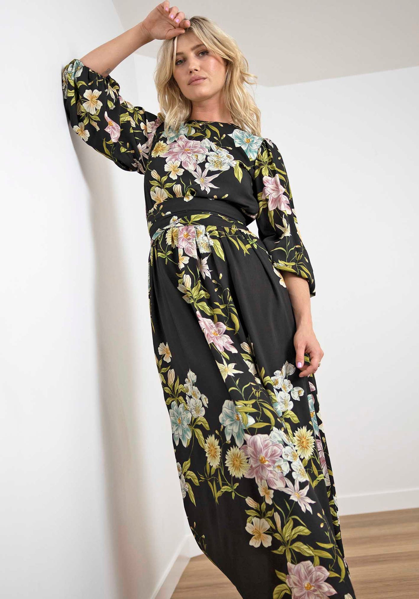 Night Garden Black Floral Maxi Dress