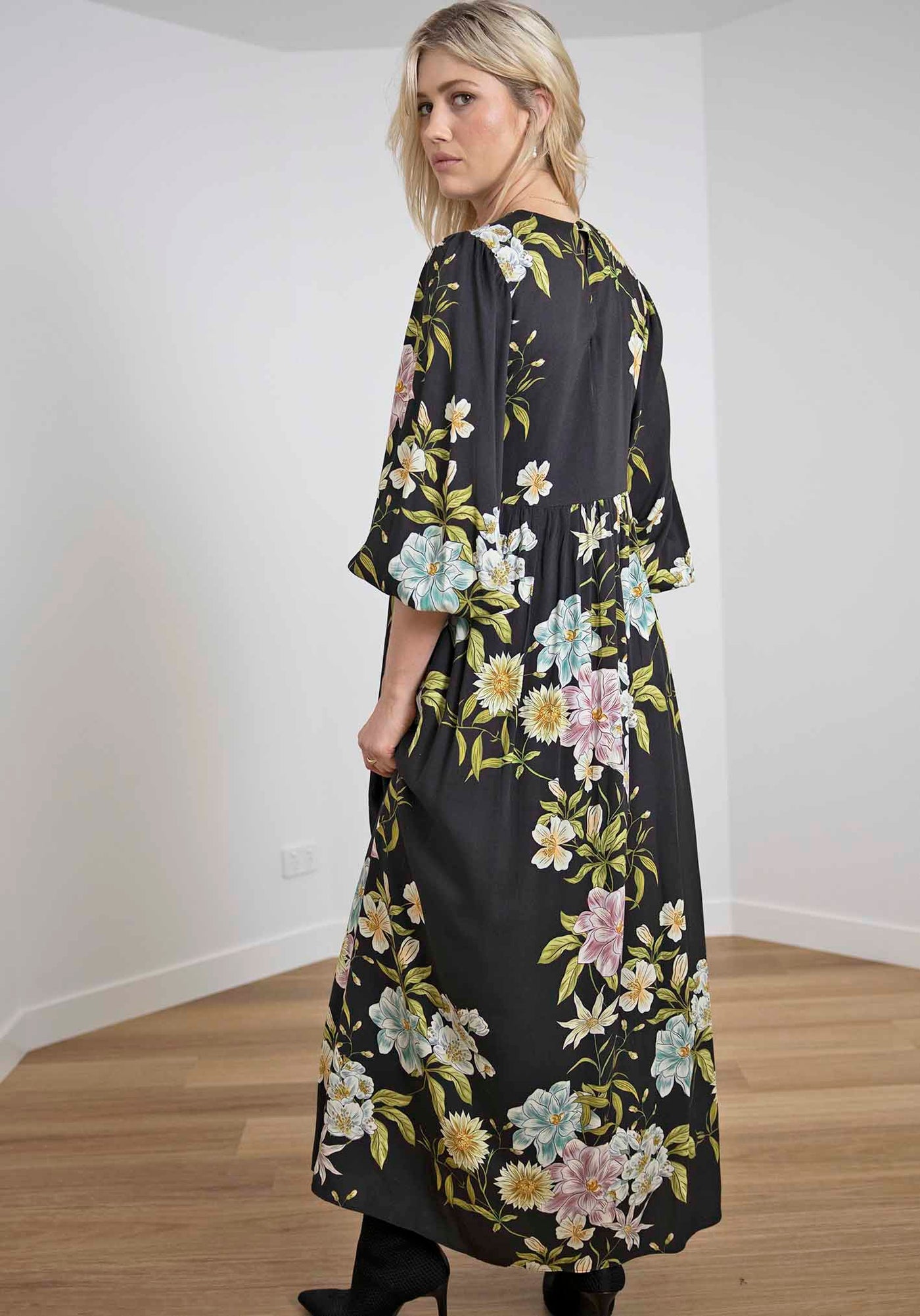 Night Garden Black Floral Maxi Dress