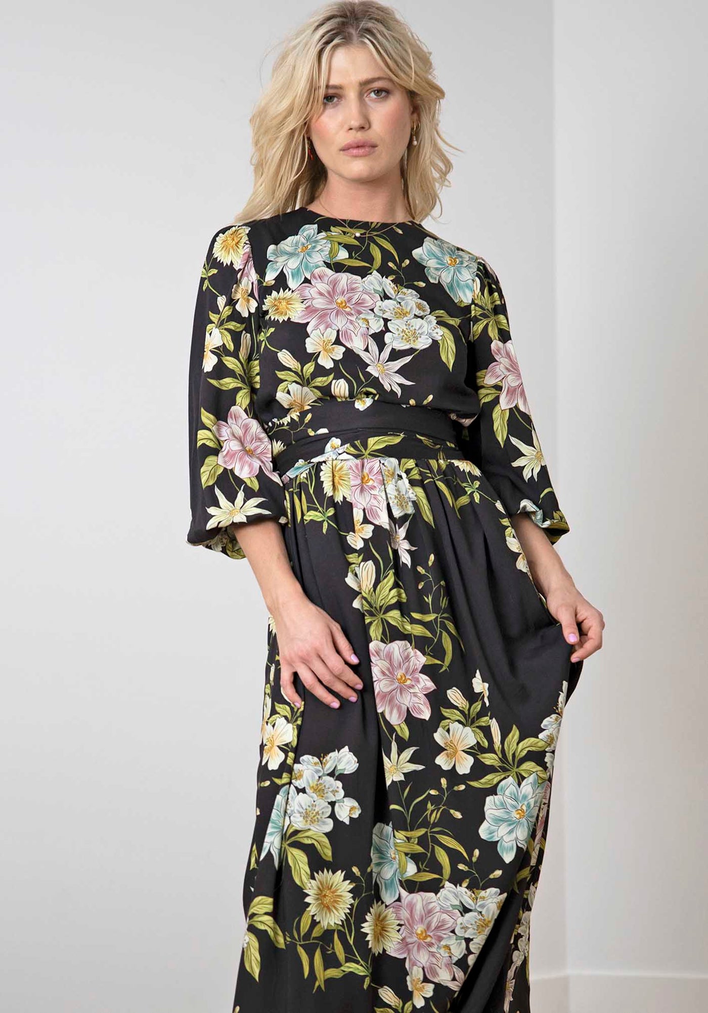 Night Garden Black Floral Maxi Dress