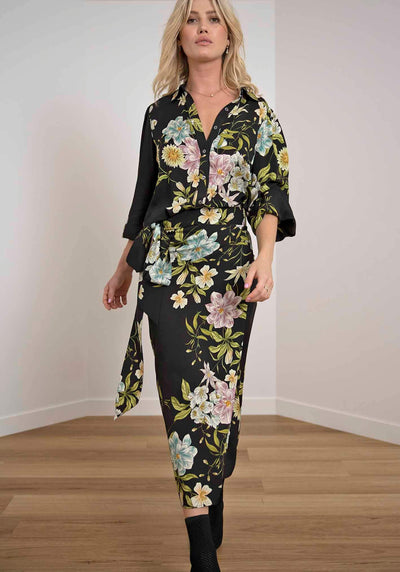 Night Garden Floral Blouse & Midi Skirt Set