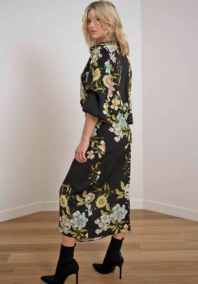 Night Garden Floral Wrap Midi Skirt