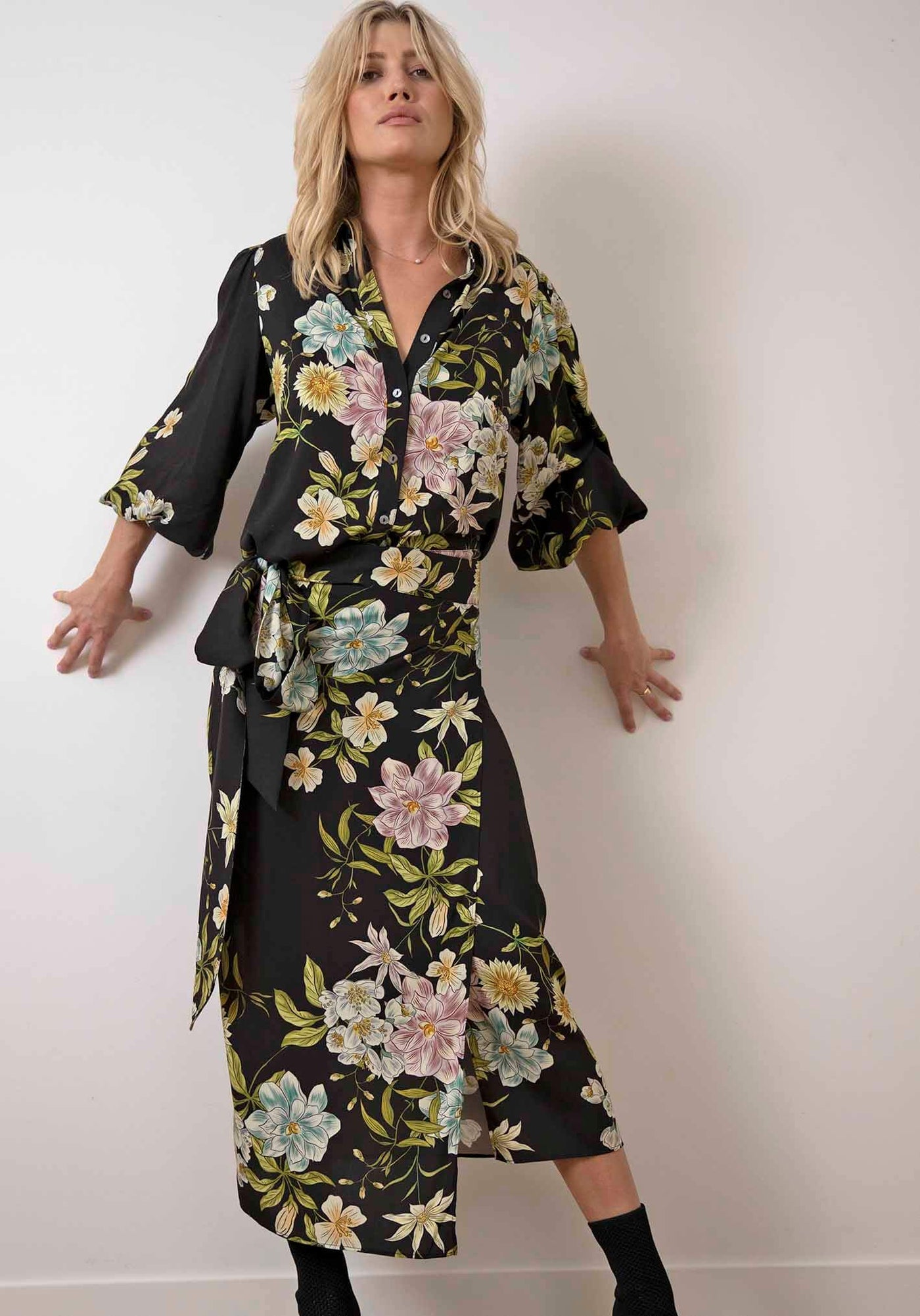 Night Garden Floral Blouse & Midi Skirt Set