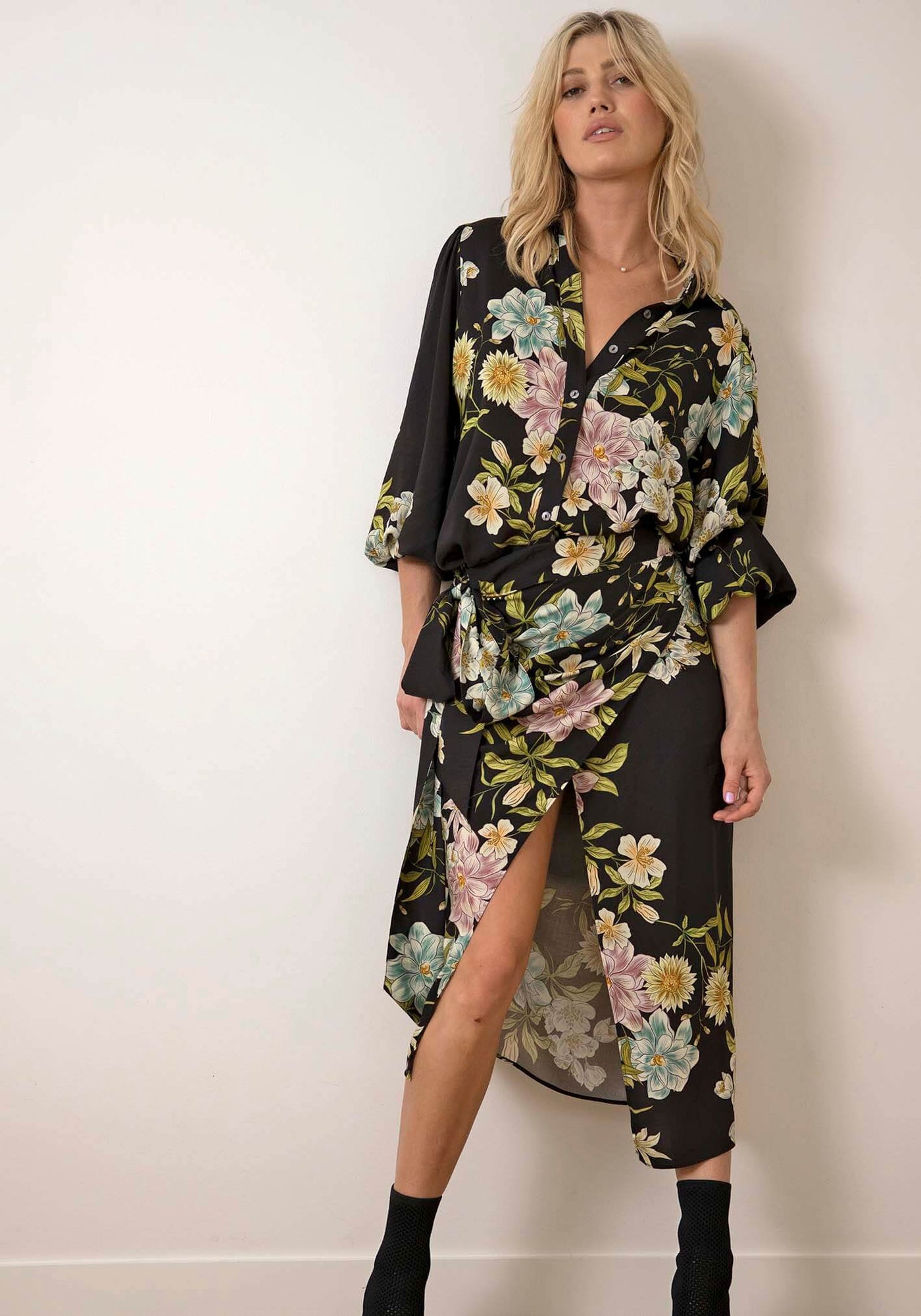 Night Garden Floral Blouse & Midi Skirt Set