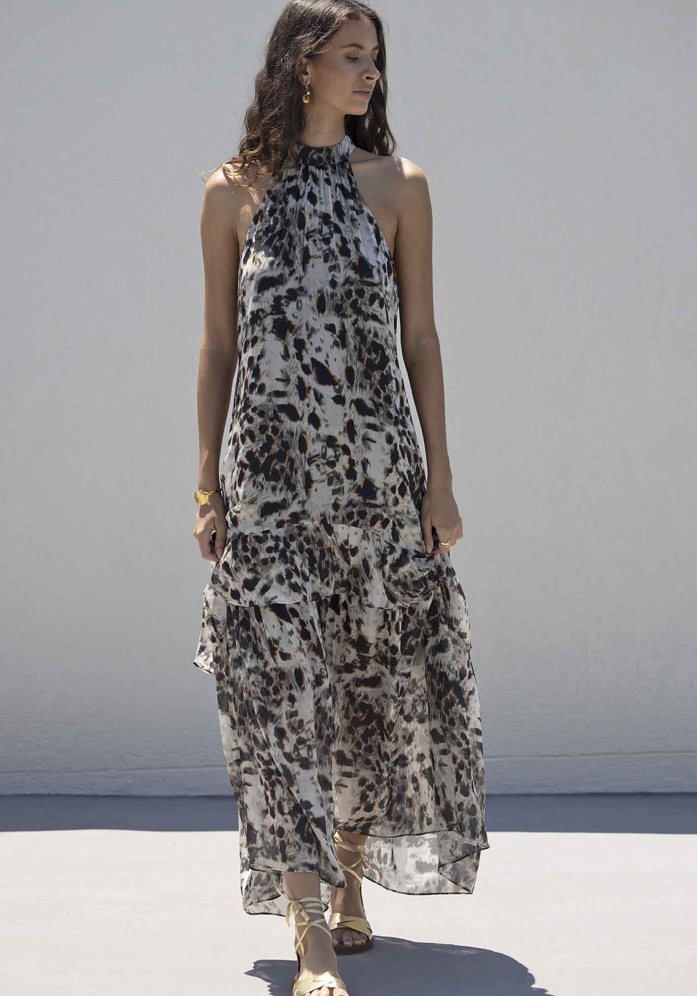 Panthera Animal Print Halter Maxi Dress