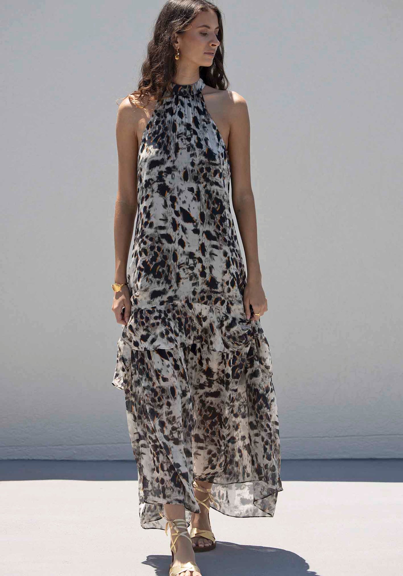 Panthera Animal Print Halter Maxi Dress