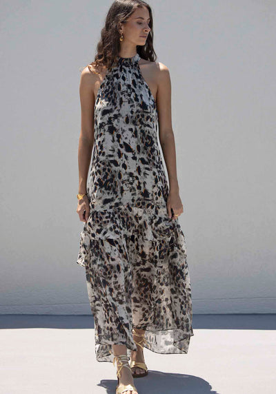 Panthera Animal Print Halter Maxi Dress