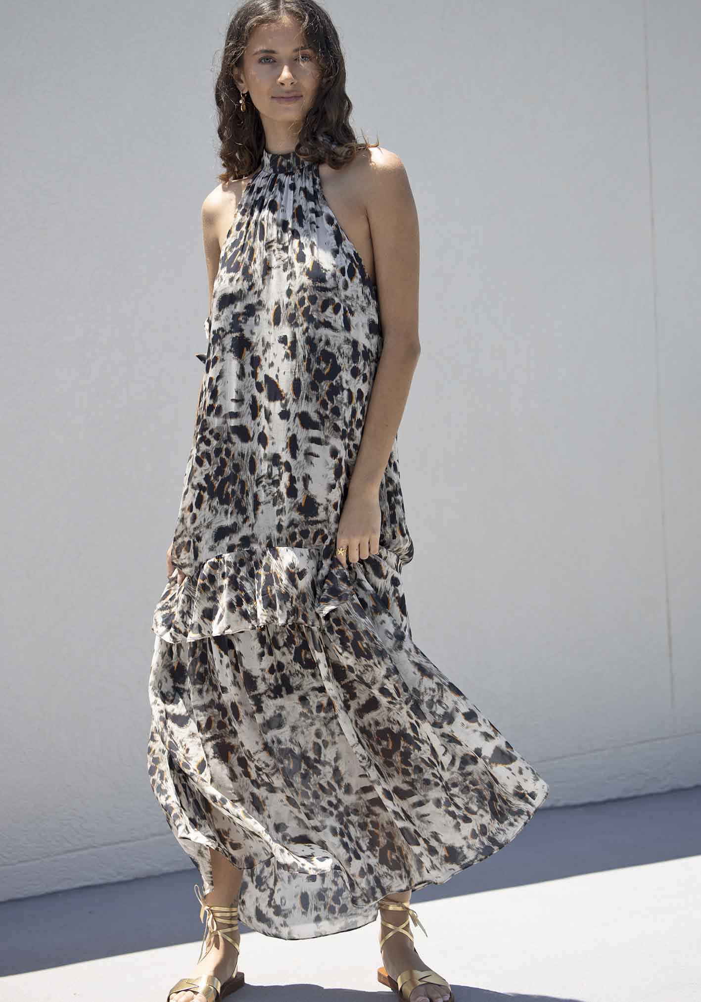 Panthera Animal Print Halter Maxi Dress