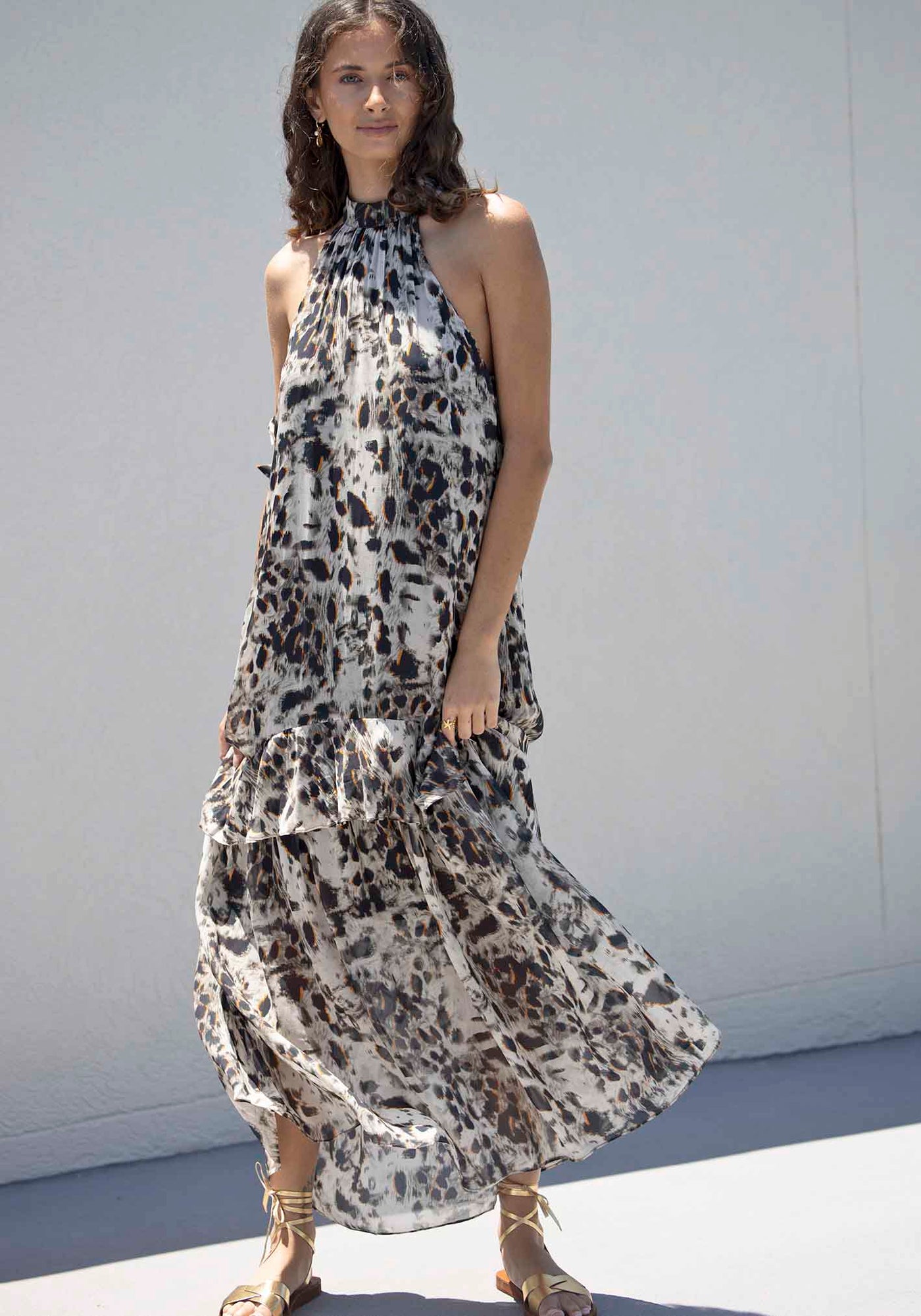 Panthera Animal Print Halter Maxi Dress