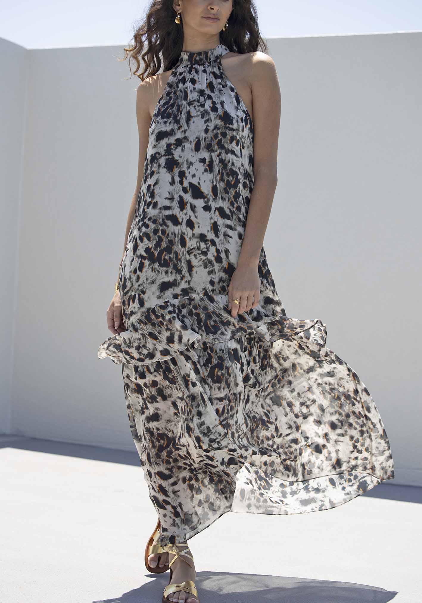 Panthera Animal Print Halter Maxi Dress