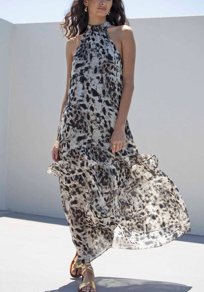 Panthera Animal Print Halter Maxi Dress