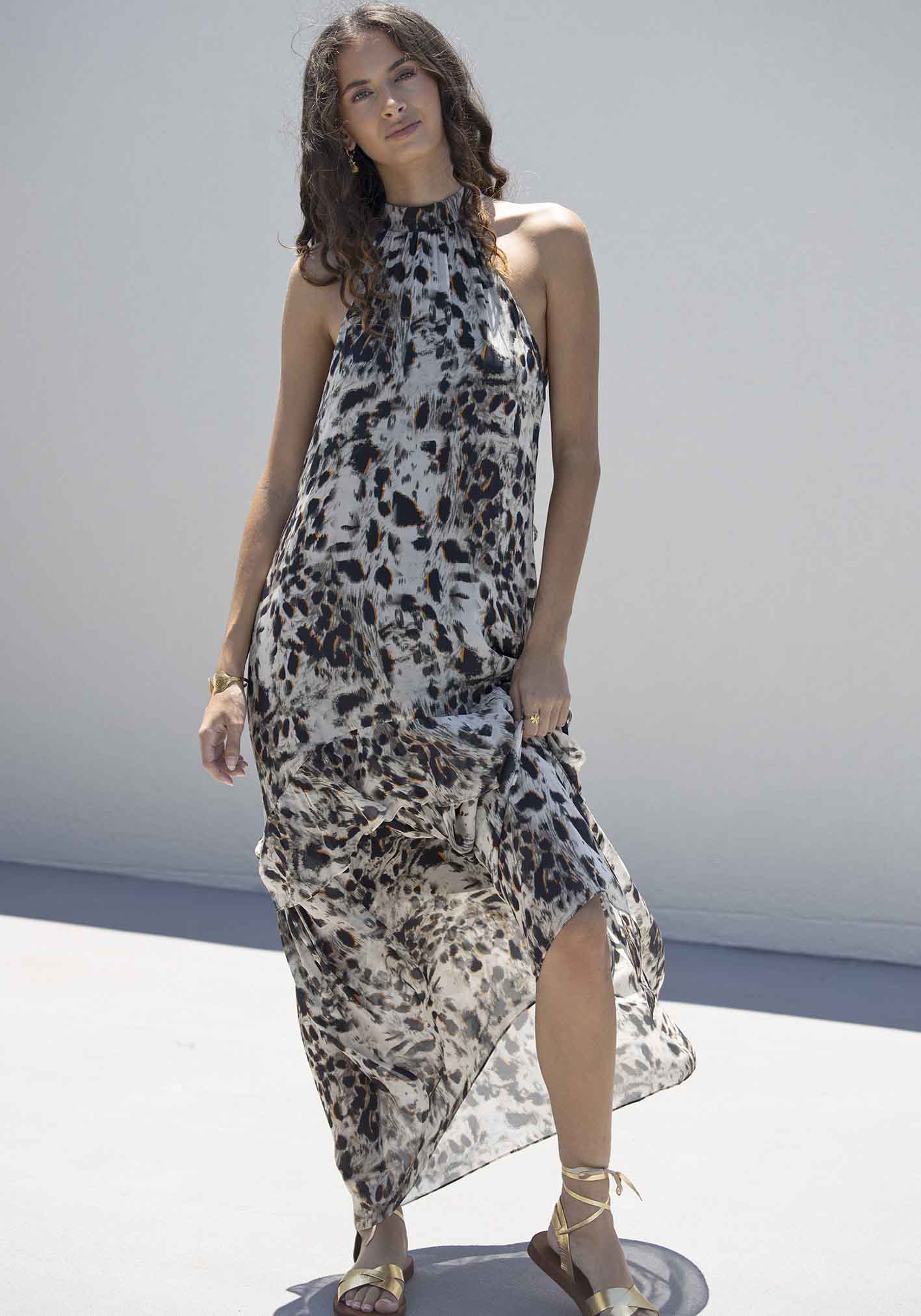 Panthera Animal Print Halter Maxi Dress