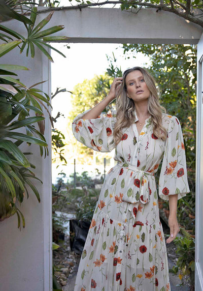 Perennial Floral Sleeve Button Through Maxi Dress