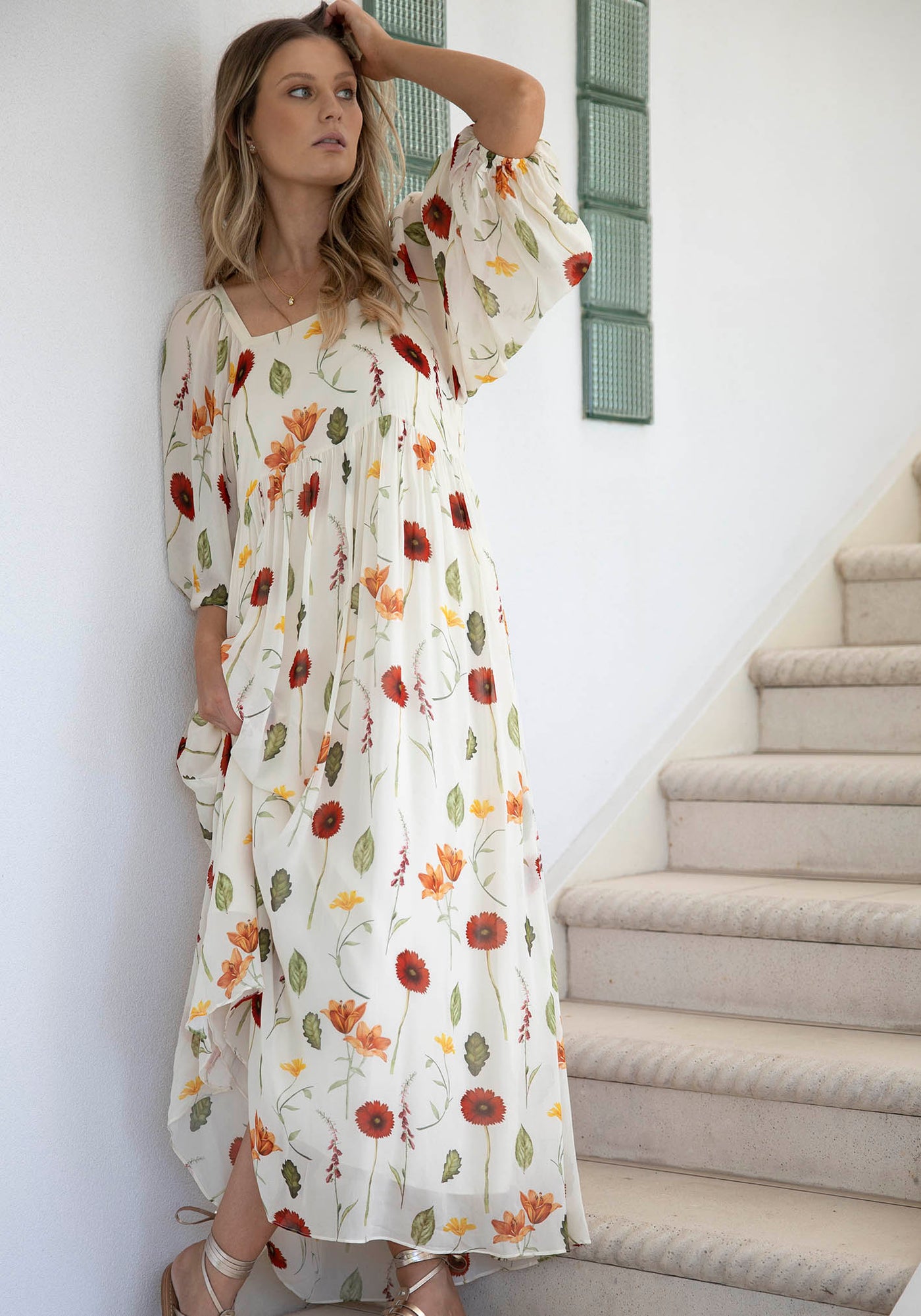 Perennial Floral Sleeve Maxi Dress