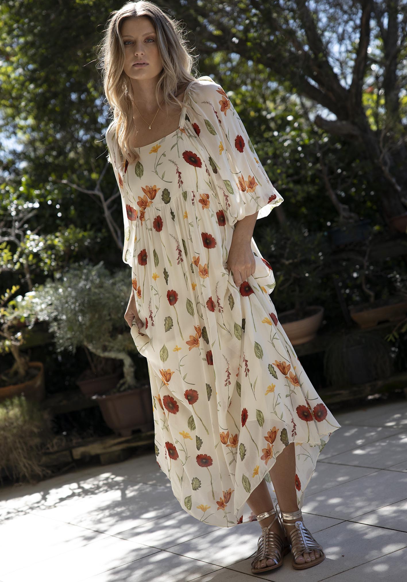 Perenial Floral Sleeve Maxi Dress | Wedding Guest Dresses – Three of ...