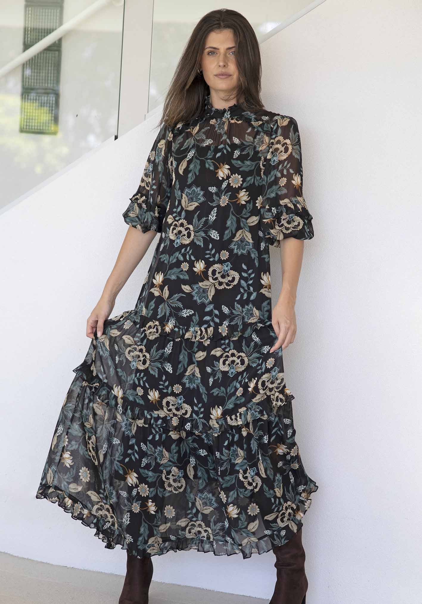 Premonition Black Floral Maxi Dress