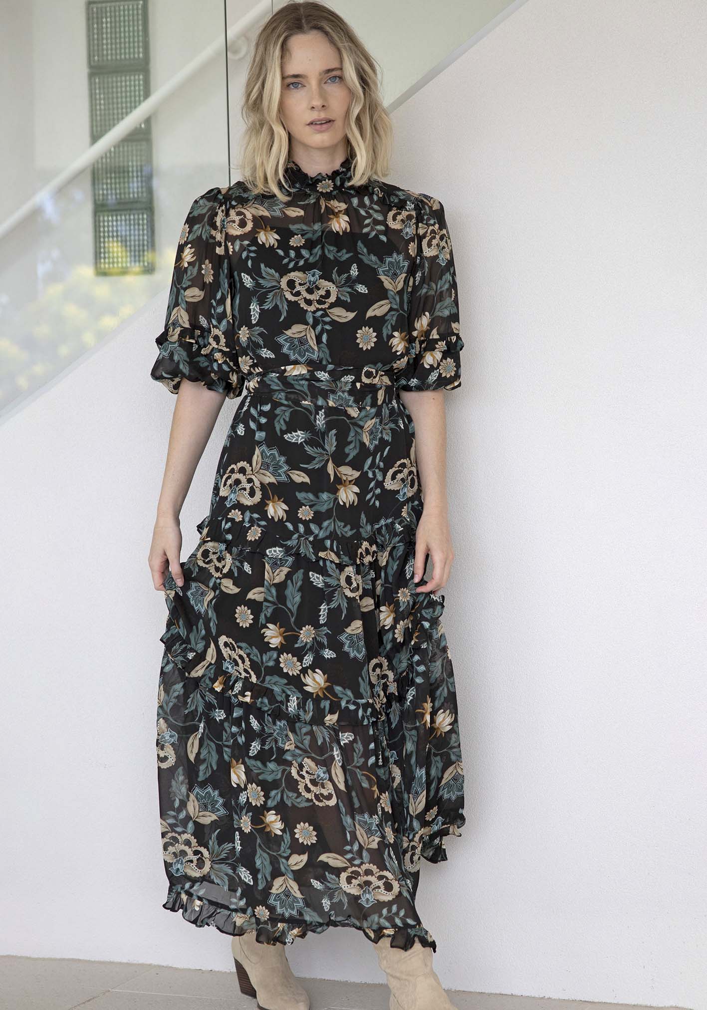 Premonition Black Floral Maxi Dress