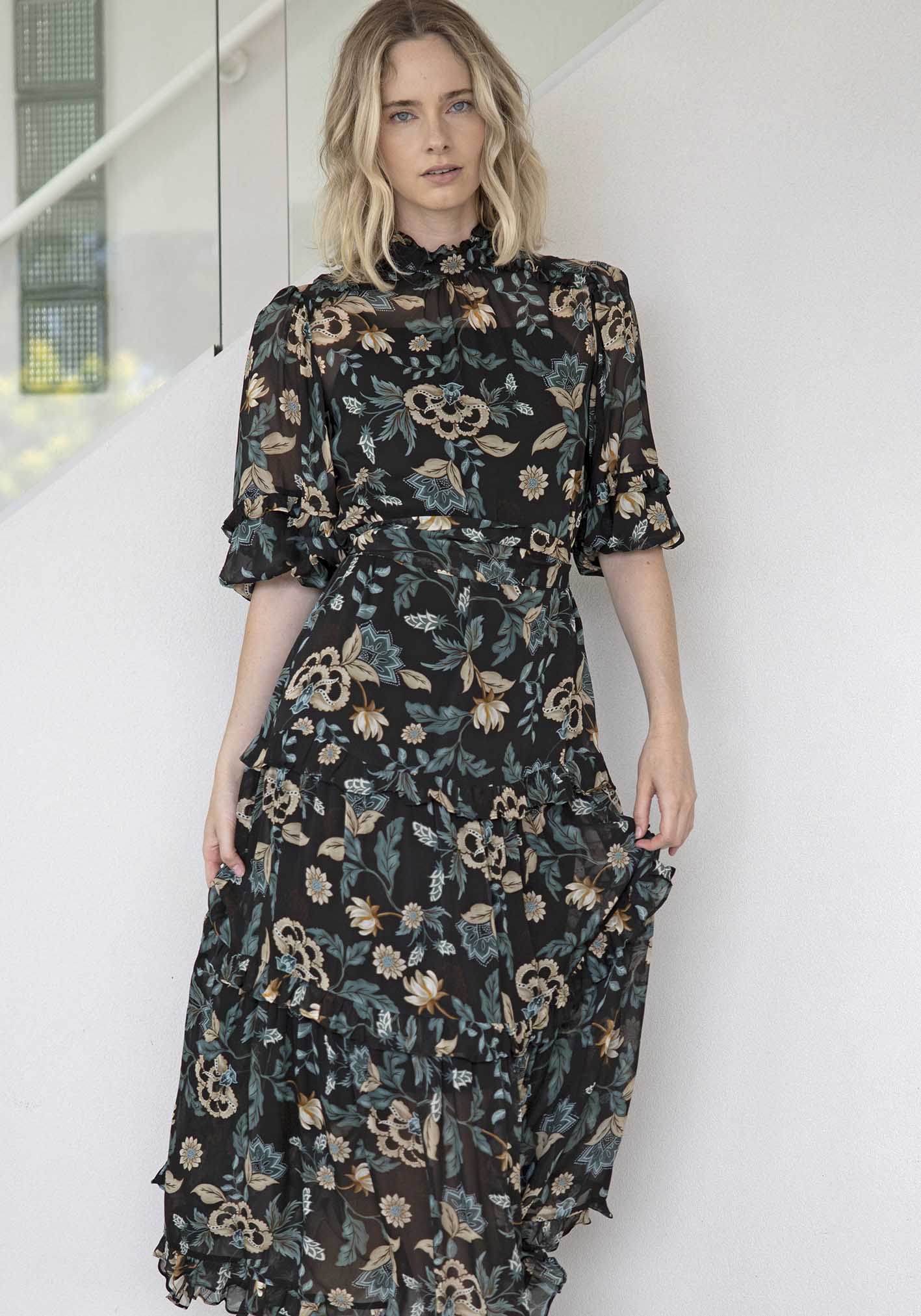 Premonition Black Floral Maxi Dress