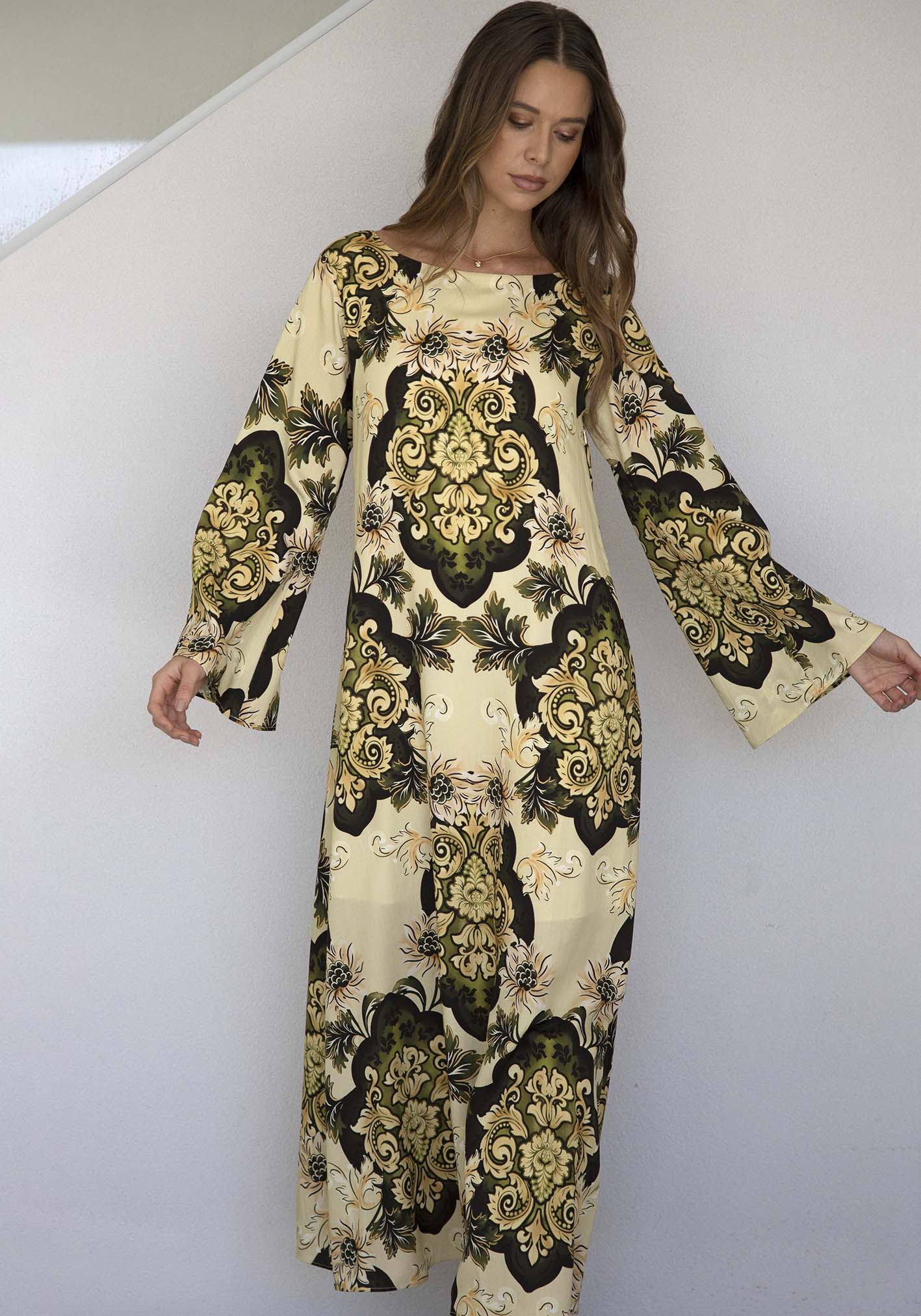Rhapsody Paisley Cream Bell Sleeve Maxi Dress