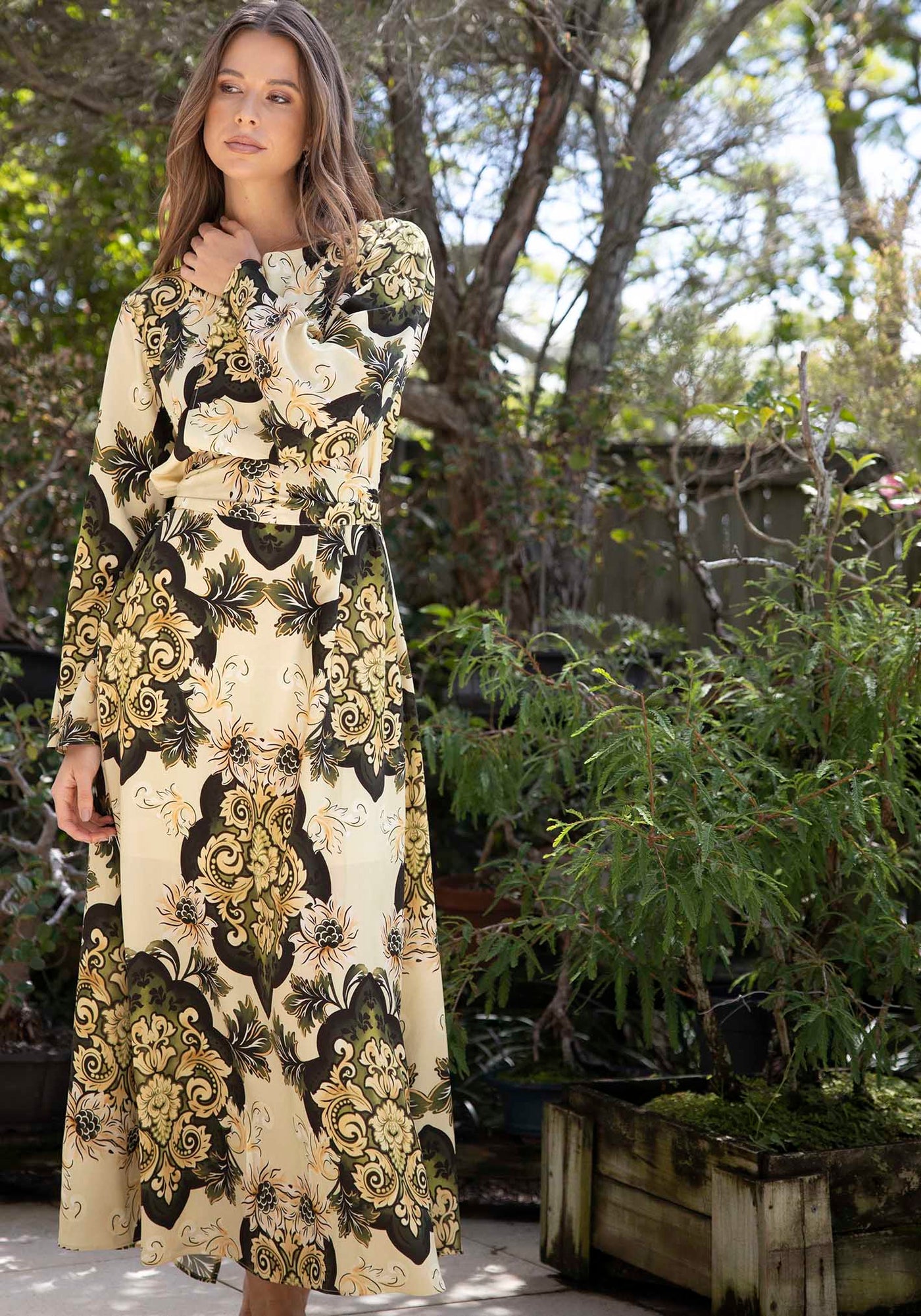 Rhapsody Paisley Cream Bell Sleeve Dress