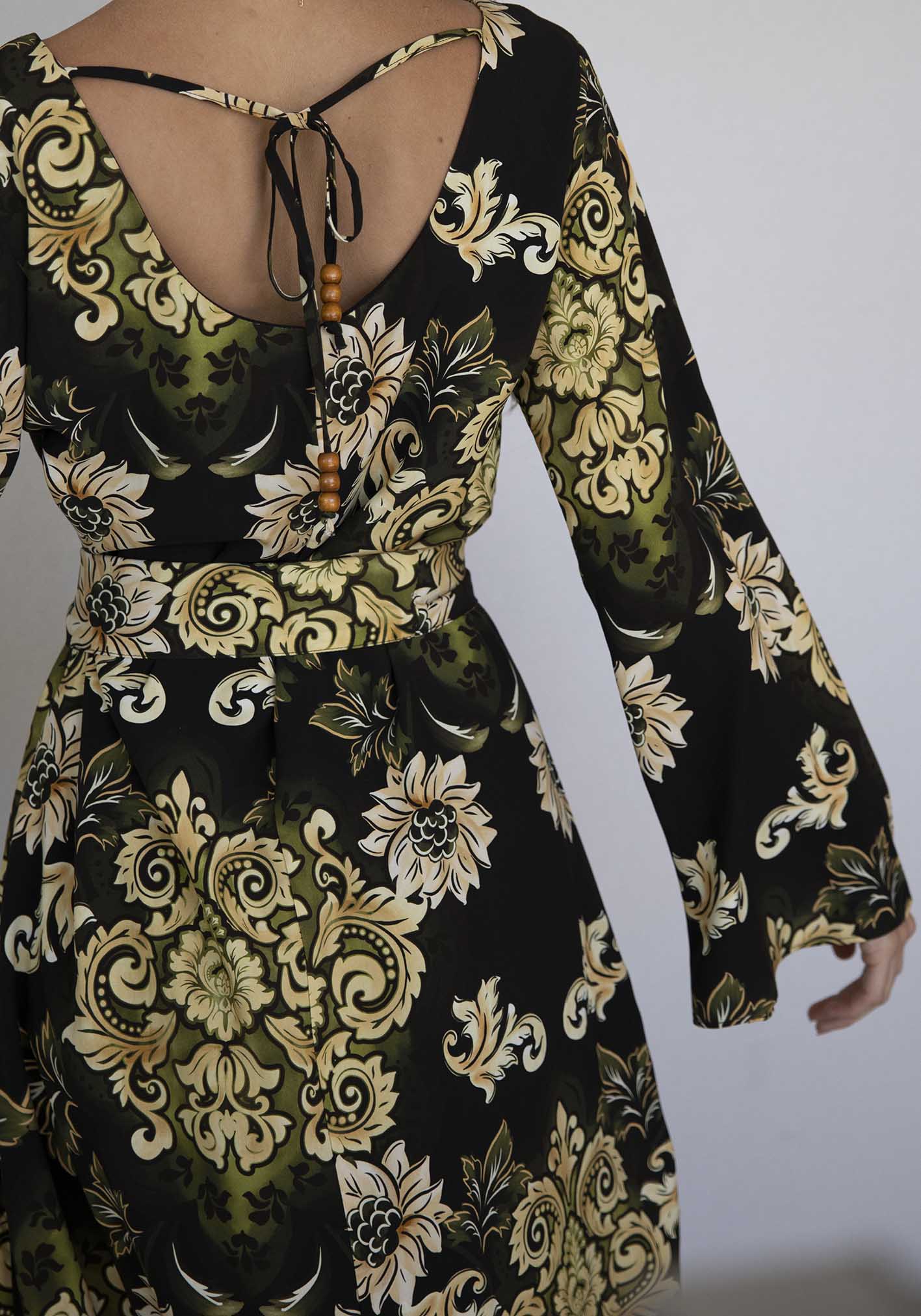 Rocco Paisley Black Bell Sleeve Dress