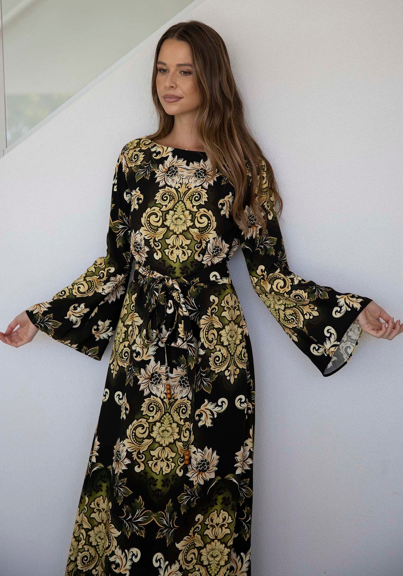 Rocco Paisley Black Bell Sleeve Maxi Dress – THREE OF SOMETHING Rocco Paisley Black Bell Sleeve Maxi Dress – THREE OF SOMETHING