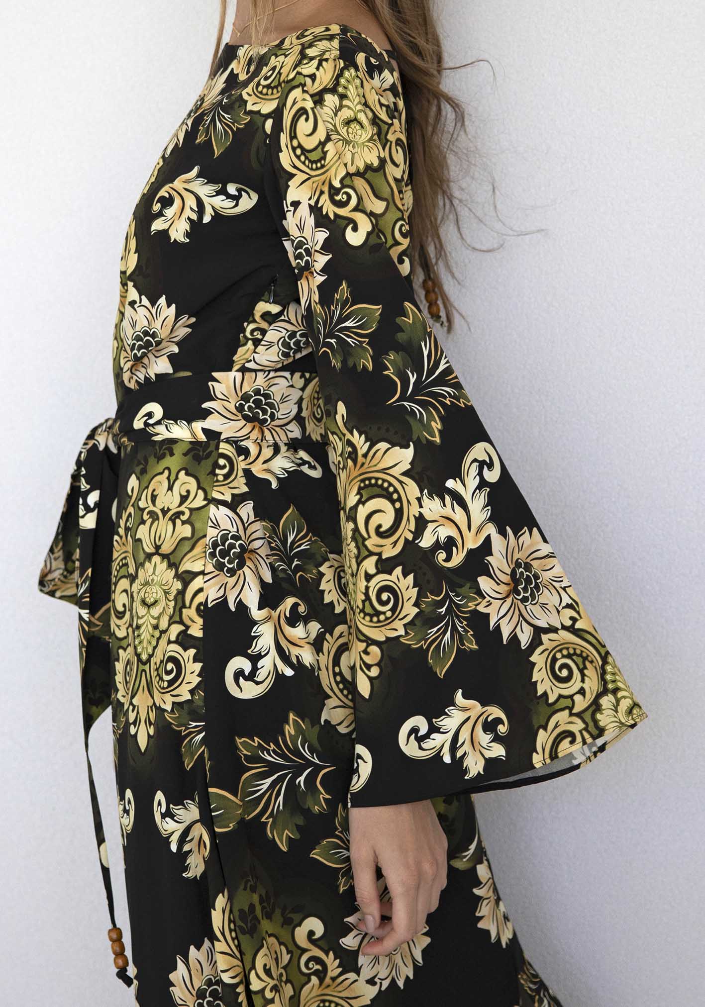 Rocco Paisley Black Bell Sleeve Maxi Dress