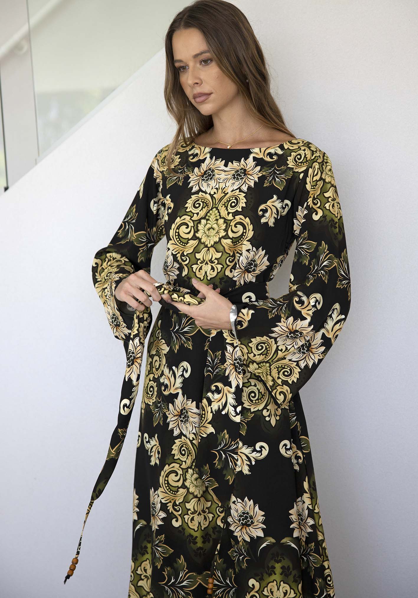 Rocco Paisley Black Bell Sleeve Maxi Dress