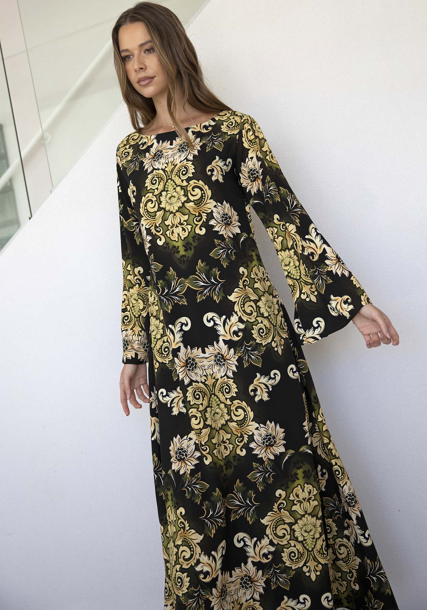 Rocco Paisley Black Bell Sleeve Maxi Dress