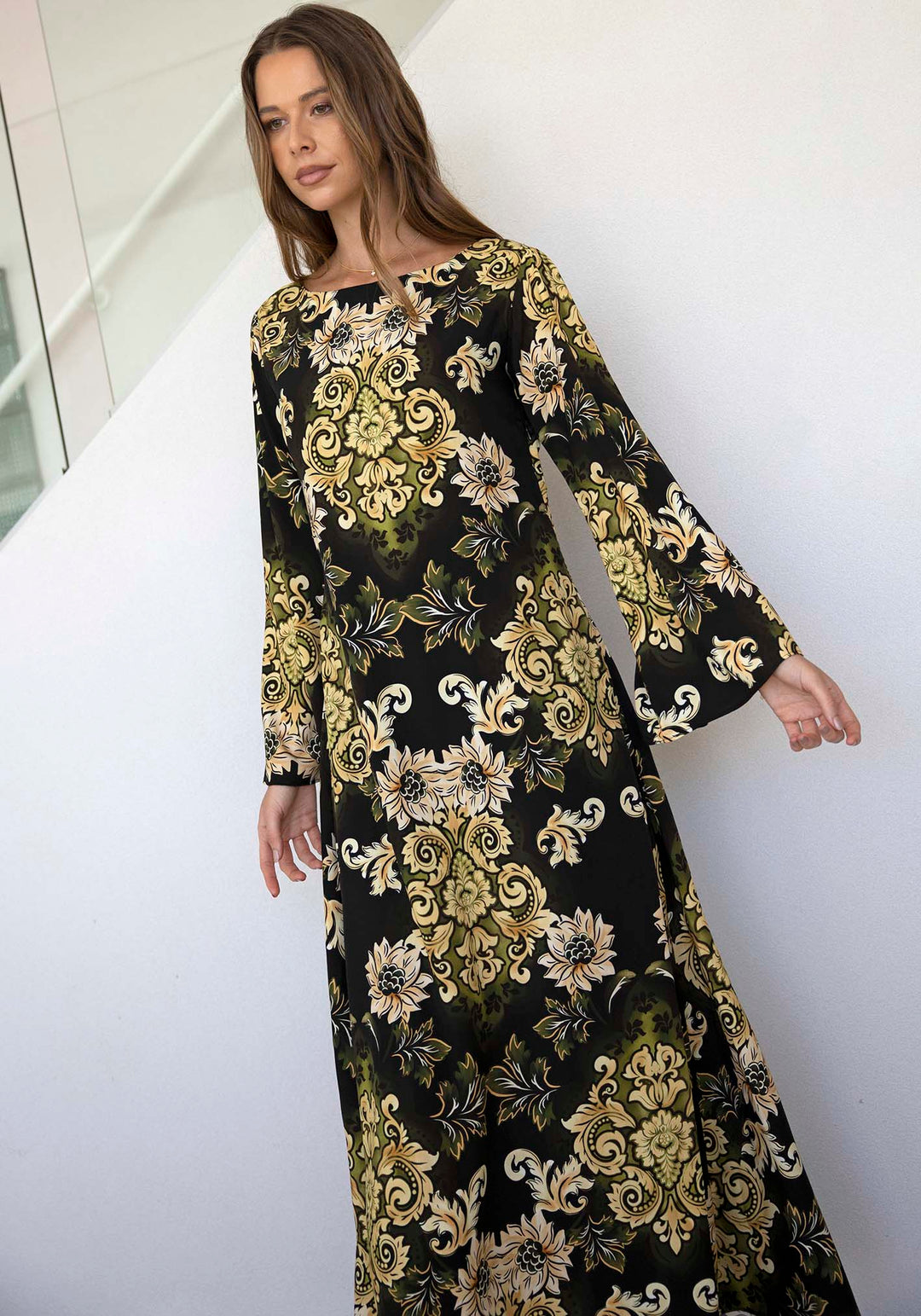 Rocco Paisley Black Bell Sleeve Maxi Dress THREE OF SOMETHING Rocco Paisley Black Bell Sleeve Maxi Dress THREE OF SOMETHING