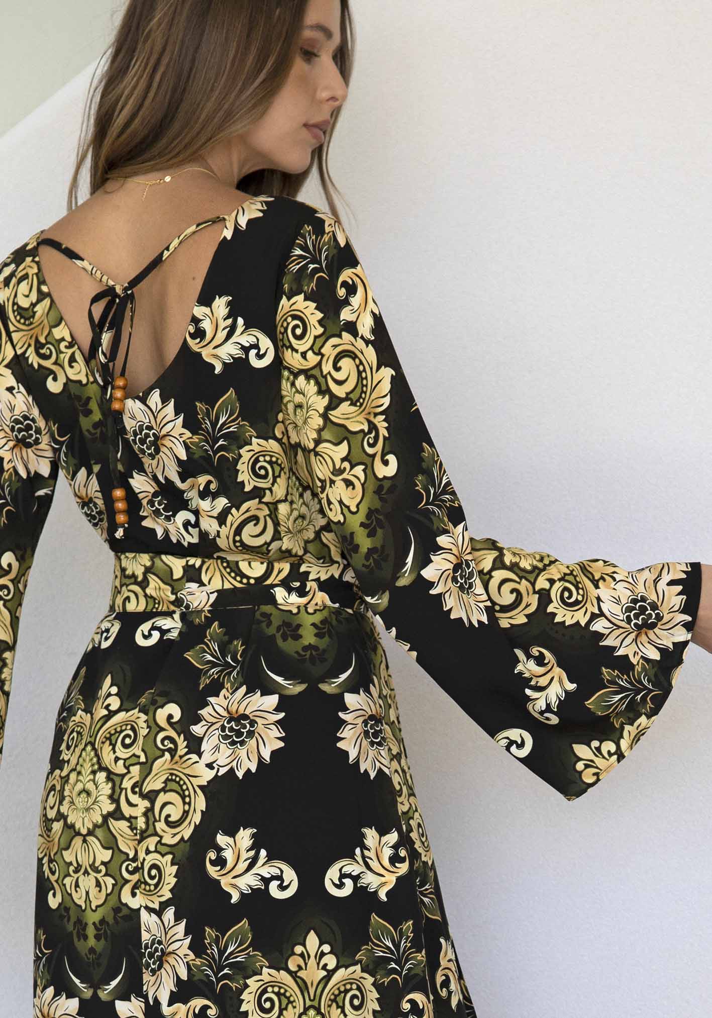 Rocco Paisley Black Bell Sleeve Maxi Dress