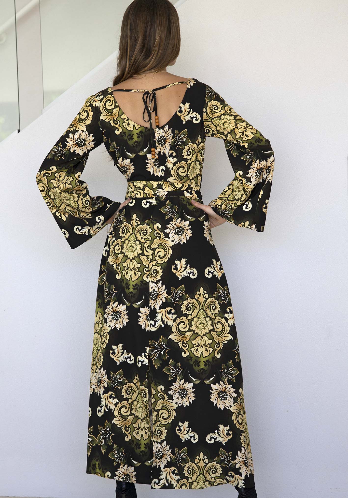 Rocco Paisley Black Bell Sleeve Maxi Dress