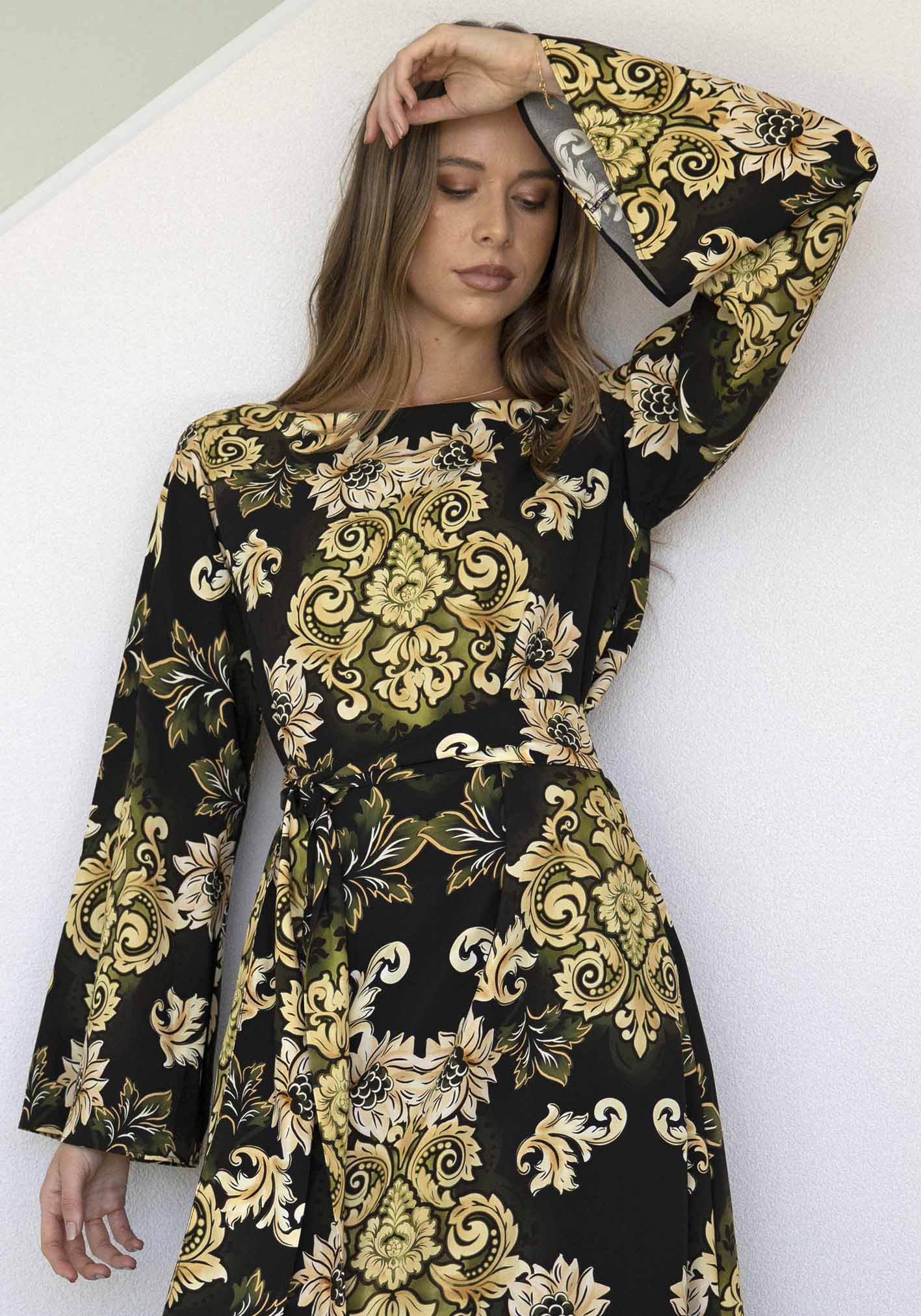 Rocco Paisley Black Bell Sleeve Maxi Dress