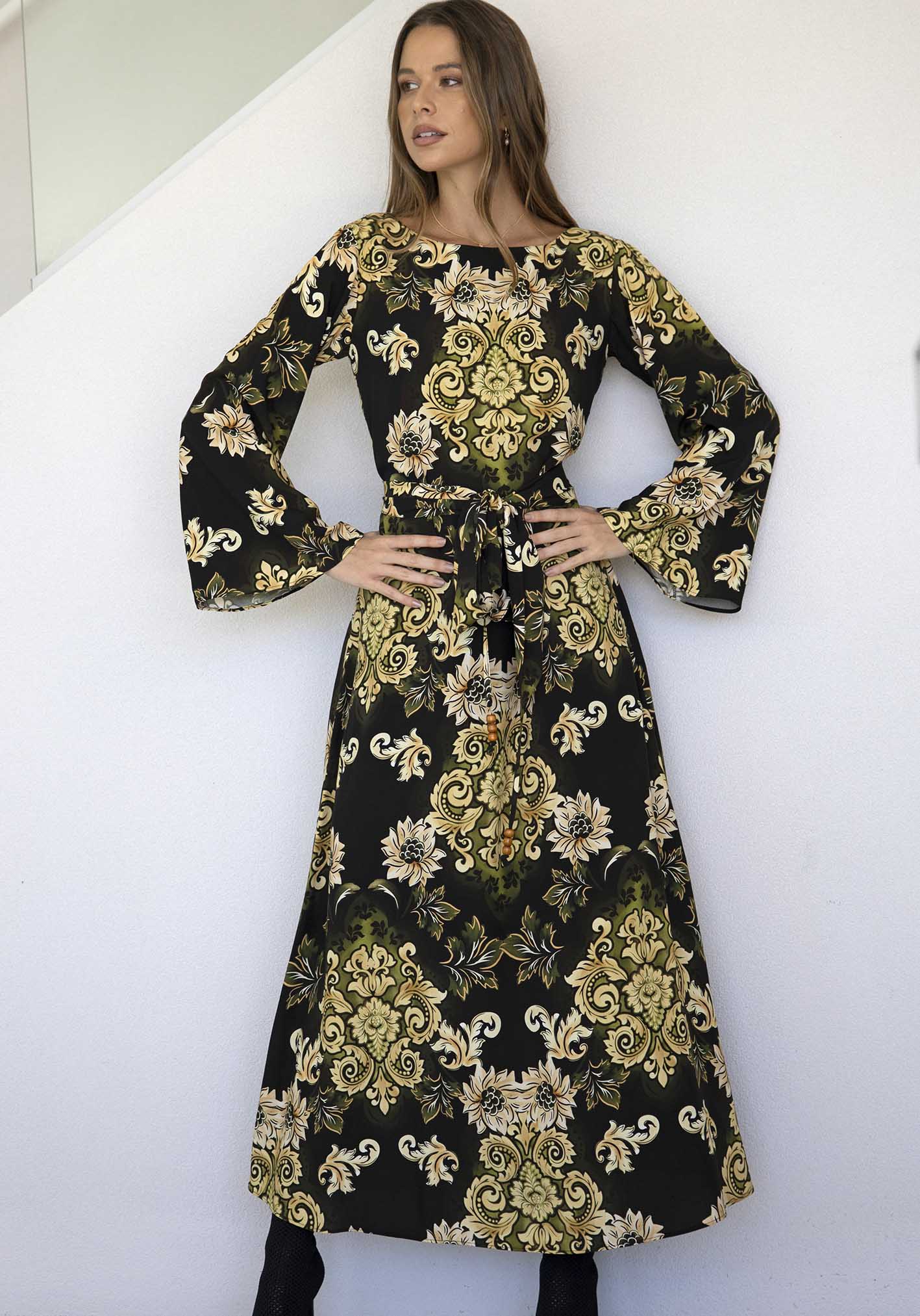 Rocco Paisley Black Bell Sleeve Maxi Dress