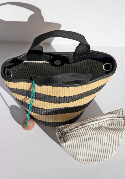 Salerno Navy Stripe Raffia Bag