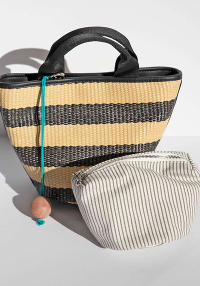 Salerno Navy Stripe Raffia Bag