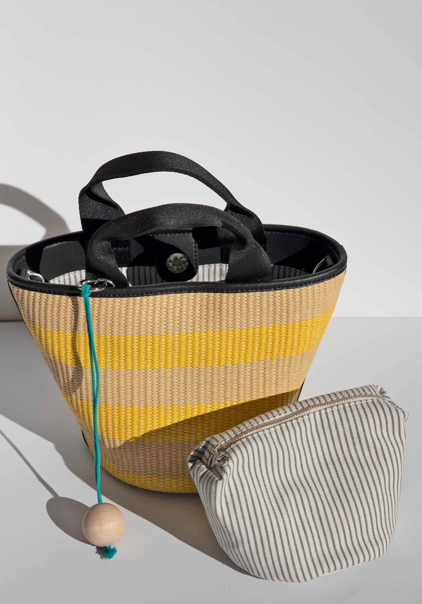 Salerno Yellow Stripe Raffia Bag