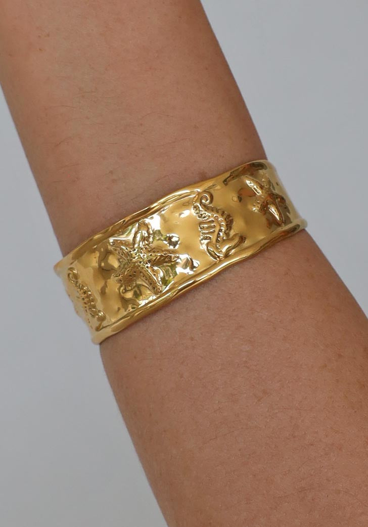 Saltwater Embossed Gold Cuff Bracelet
