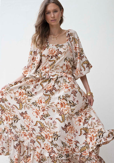 Savannah Blooms Maxi Dress with Sleeve