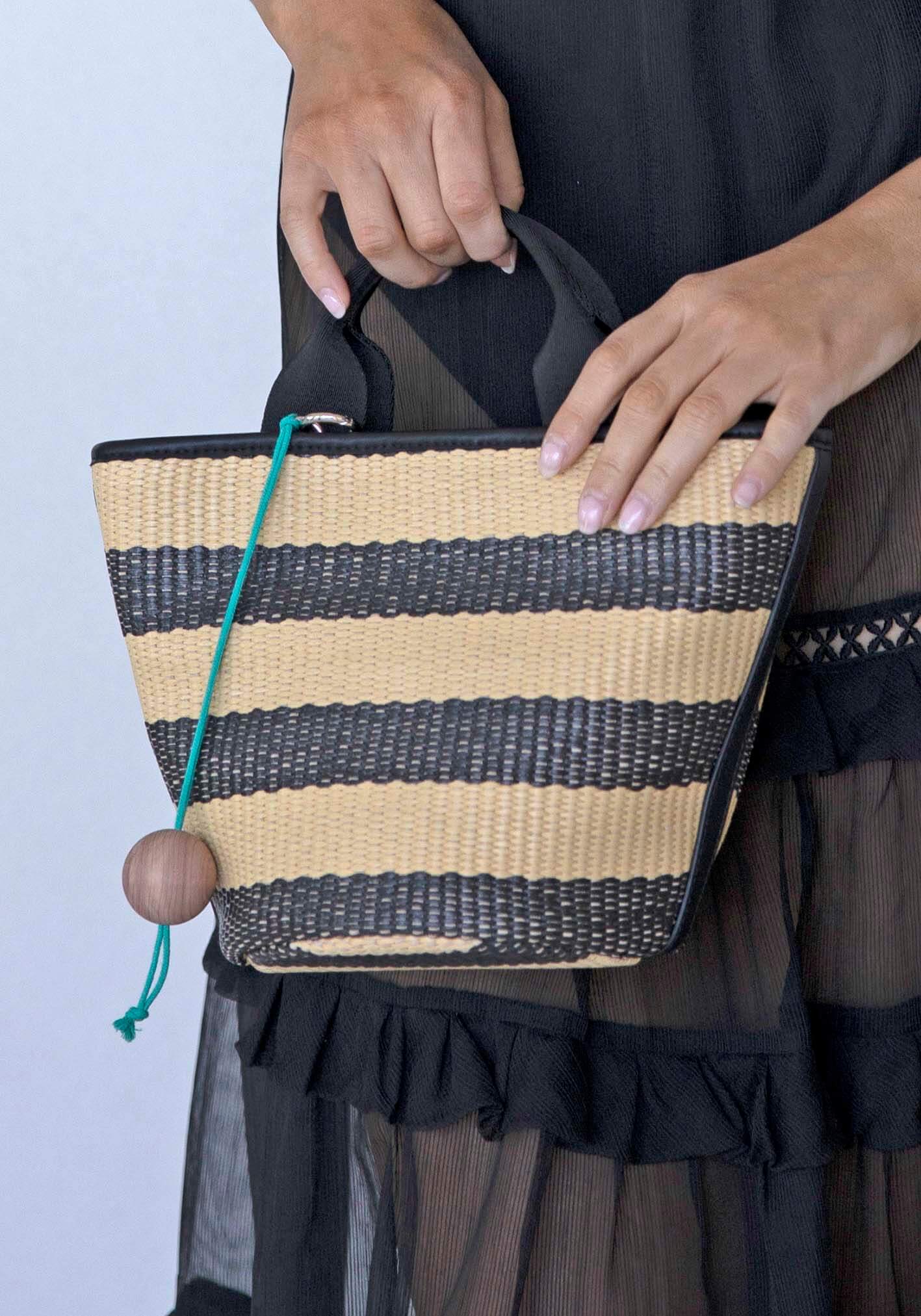 Salerno Navy Stripe Raffia Bag